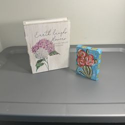 Charming Floral Decor Bundle – Rustic Wall Art & Hand-Painted Canvas