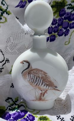 Vintage 1969 J.W. Dant Field Birds Decanter No. 2 Chukar Partridge Milk Glass