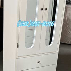 Tall White Closet With Mirror New Chest Dresser Wardrobe 