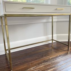 PBTeen White Desk With Gold Legs And Drawer Pulls
