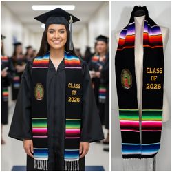 Mexican Zarape Graduation Commencement Stole Class of 2026 Lady of Guadalupe