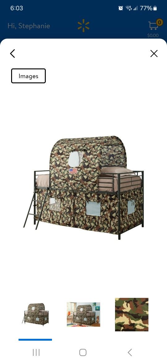 Camouflage Tent Loft Bed With Ladder (Child Bed)