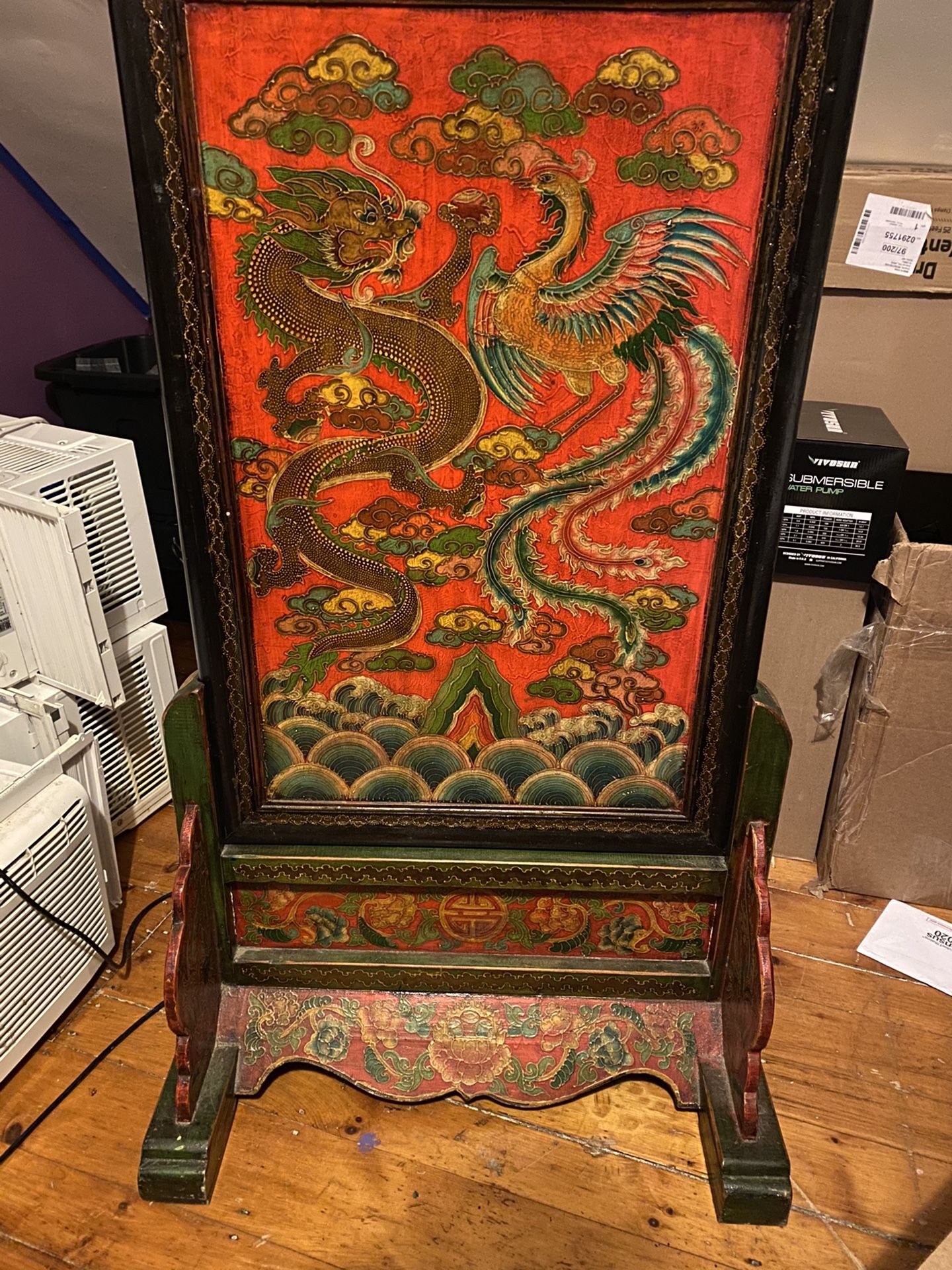 Large, antique two sided wooden oriental sliding piece