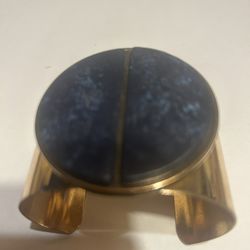 Gold tone Wide 2 Inch Bracelet- Blue Faux  Stone 