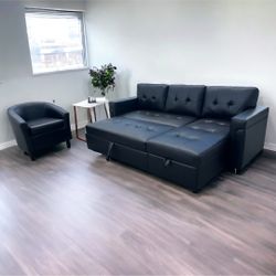 🔥BLACK Sectional Couch + Chair 💰$50 Down 🎁BRAND NEW 🚛Delivery Available 