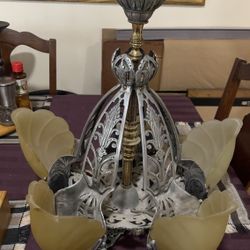 Antique Hanging 5 Bulb Chandelier, 1920's Art Deco 