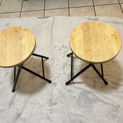 (2) Round Natural Wood Foldable Stools