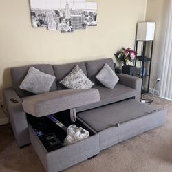 Grey Sofa Bed / Sleeper With Storage