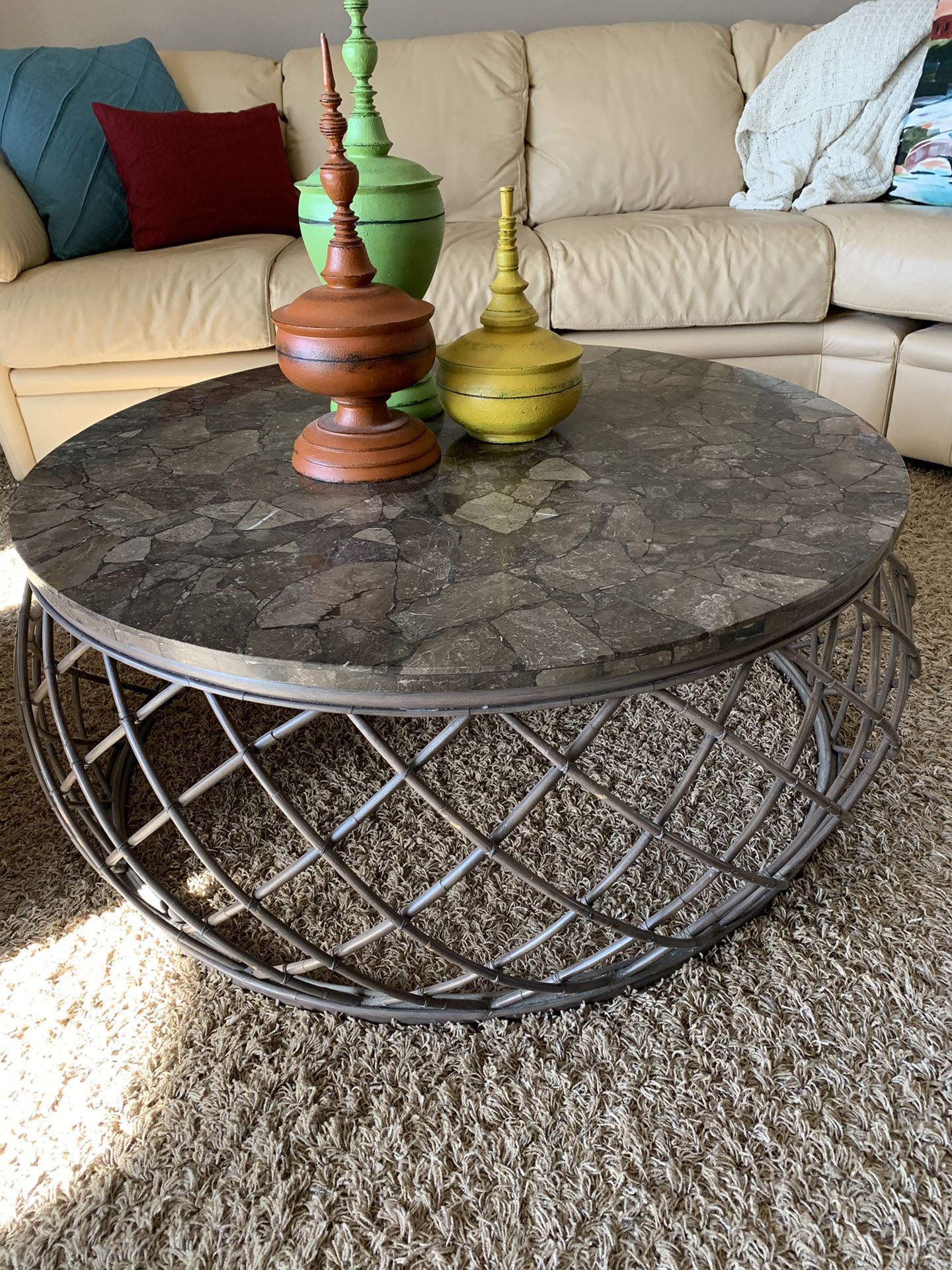 Beautiful Unique Chestnut Top Coffee Table and Side Table