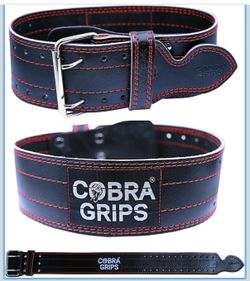 Weight Power Lifting Belt 4” Wide Cobra Grips Premium Genuine Leather Belt for Men & Women Adjustable Weightlifting Back Support (RED, Large 36"-44")