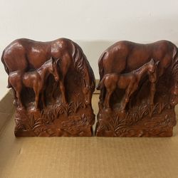 Vintage pair of Syroco  horse book ends 