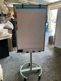 Costway Mobile Whiteboard 40'' x 26'' Height Adjustable Dry Erase Magnetic Whiteboard with Support
