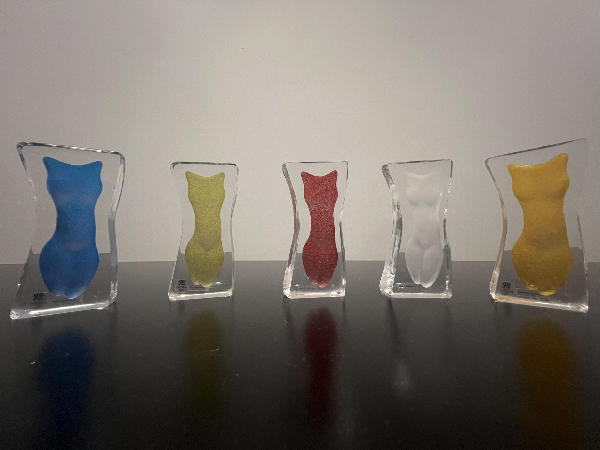 Mats Jonasson Erika Hoglund Maleras Nude Torso Crystal Glass Unique set of 5Â