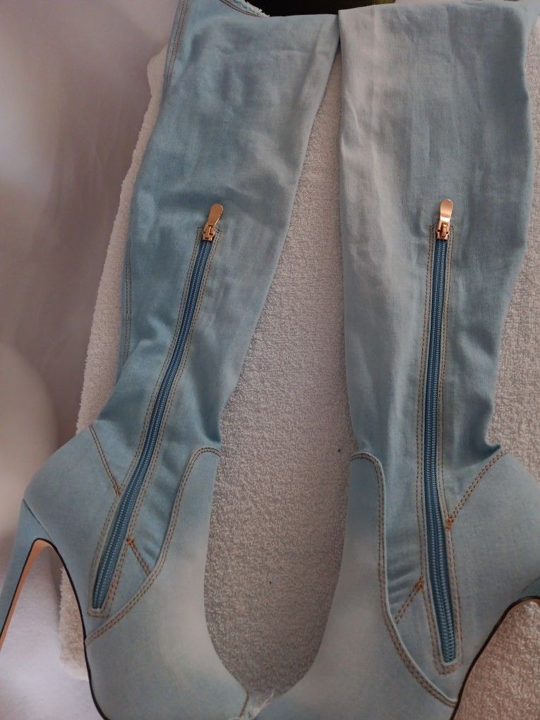 Denim Heeled Tiger Boots