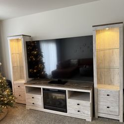  Media Console with 2 Storage Bookcases with electricfireplace 
