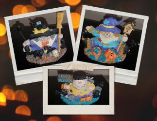 1988 3 Halloween Factory Card Outlet Witch/Scarecrow/Frankenstein Resin Display VTG/rare
