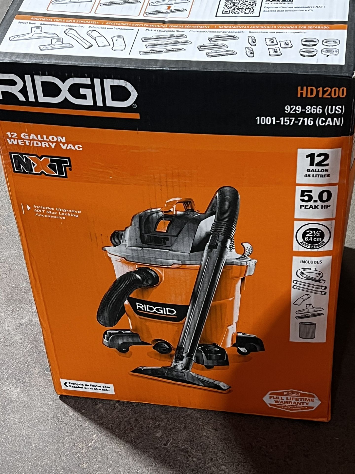 RIDGID 12 Gal. 5.0 Peak HP NXT Shop Vacuum Wet Dry Vac