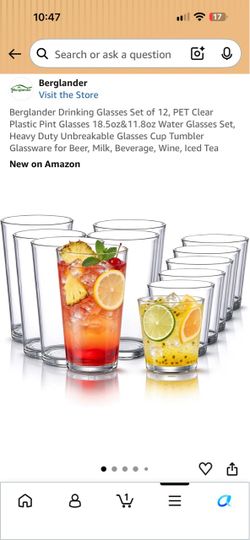 Berglander Clear Plastic Drinking Glasses Set of 12