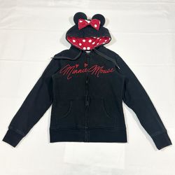 Disney Parks Girls Small Minnie Mouse Pullover Hoodie Sweatshirt Ear Polka Dots Bow