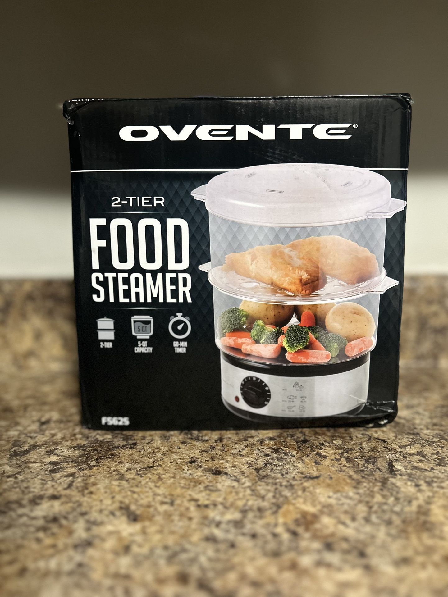 Ovente 20-Cup Silver 2-Tier Food Steamer with Stainless Steel Base and Plastic Containers
