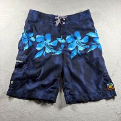 Y2K Hurley Board Shorts Swim Trunks Men’s 32 Blue Floral Y2K Surf Beach #10A