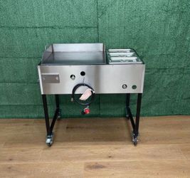 Plancha De 24” | 3 Charolas Baño María | Patas Desmontable | Incluye Manguera Y Regulador