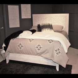 Queen White Bed Frame And Like New 12 Inch Mattress And Box Spring