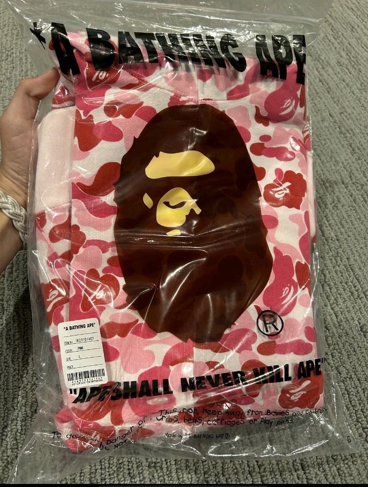 Pink Bape Hoodie Large New