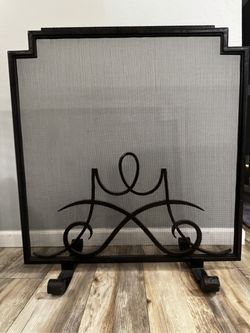 John Brooks Hand-Forged Iron Fireplace Screen with Scroll Design – 34" x 36"