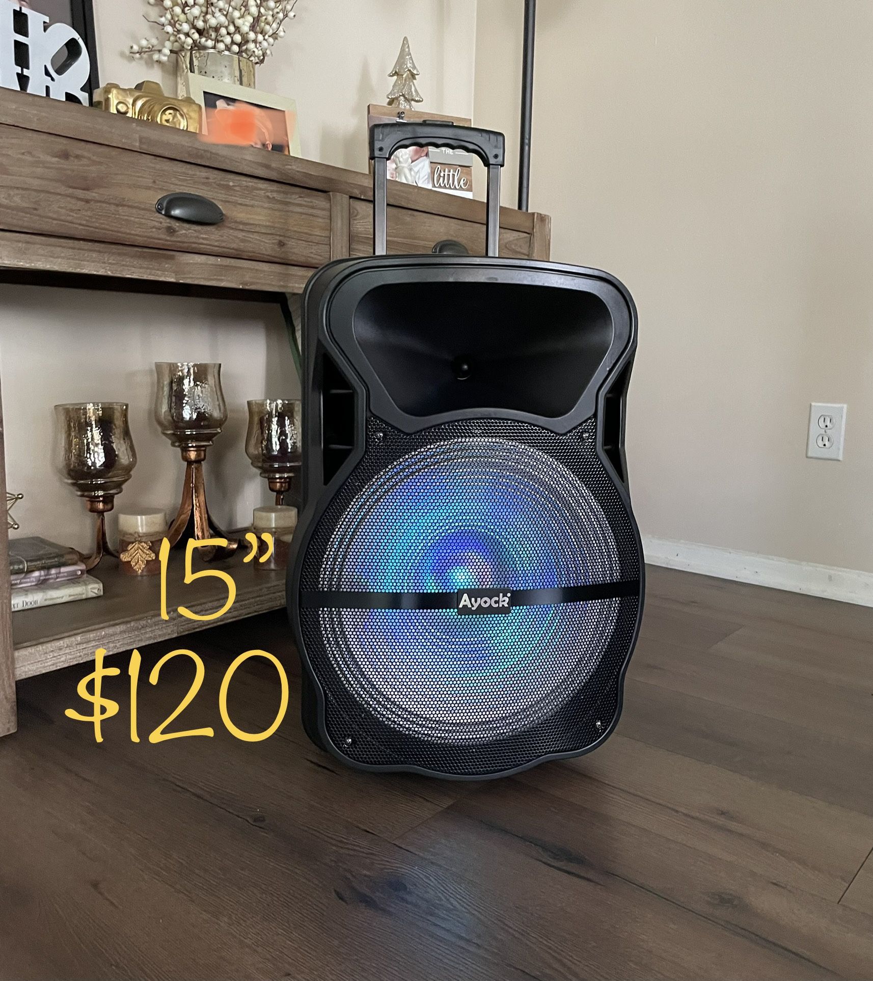 Ayock 15” Bluetooth Rechargeable Speaker With Microphone And LED Display Lights 🎶🔊🎤🎶🎶🎶