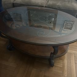 3 Antique tables W/ Wooden Finish & Glass