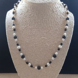 Black Obsidian And Fresh Water Pearl Necklace