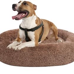 Coohom Oval Calming Donut Cuddler Dog Bed,Shag Faux Fur Cat Bed Washable Round Pillow Pet Bed(30"/36"/43") for Small Medium Dogs (XXL(43"x34"x8"), Cam