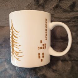 Starbucks Holiday Gold Christmas Tree White 12 oz Coffee Cup Mug 2014