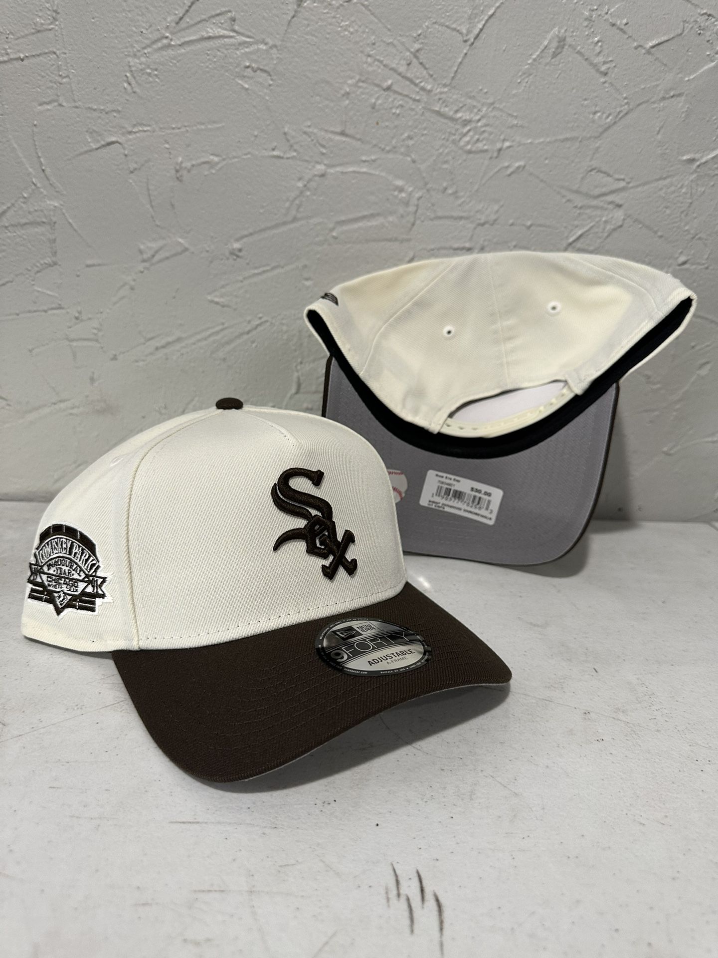 MLB New Era Chicago White Sox Off White Brown Inaugural Season Patch 9forty A Frame SnapBack Hats
