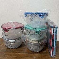 Lock&lock~ Lot Of  5 Multicolor Round Nestable Lidded & Quart Size with bag