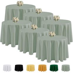 6 Pack Sage Green Round Tablecloths - 120 Inches Round - Wrinkle and Stain Resistant Fabric Table Clothes, Washable Polyester Table Covers for Wedding