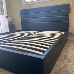 Lift Up Storage Bed Frame In Black Leatherette : Full, Queen, King Size