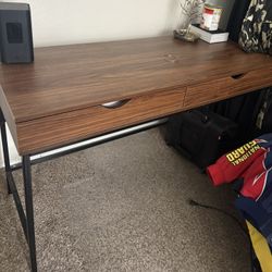 Brown Wood Two Drawer Desk 