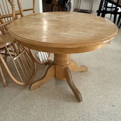 Solid Wood Table W/ Leaf And Four Chairs