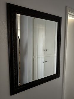 Framed Wall Mirror – Dark Wood Ornate Frame
