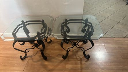 Side iron table with glass