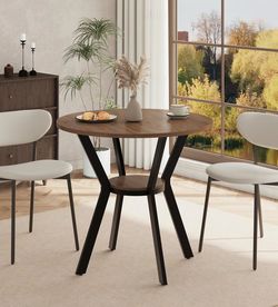 31.5" Round Dining Table for 2-4, Small Kitchen Table with Storage, Space Saving Circle Table, Tables with Metal Legs for Kitchen, Dining Room, Apartm