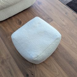 CB2 White Boucle Ottoman Pouf