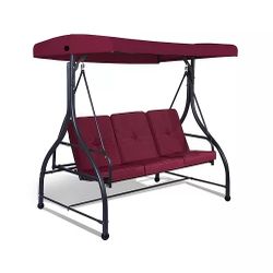Brand new Pirecart 3 Person Patio Porch Swing Outdoor Converting Swing Glider Hammock with Adjustable Canopy, Cushions, Red $180  Warehouse Clearance 