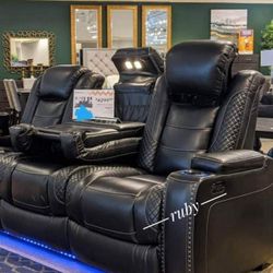 Black Color Power Reclining Party Time USB , LED Light , Comfortable Sofa | Loveseat , Recliner In Stock | Showroom Available @ Delivery 🚚