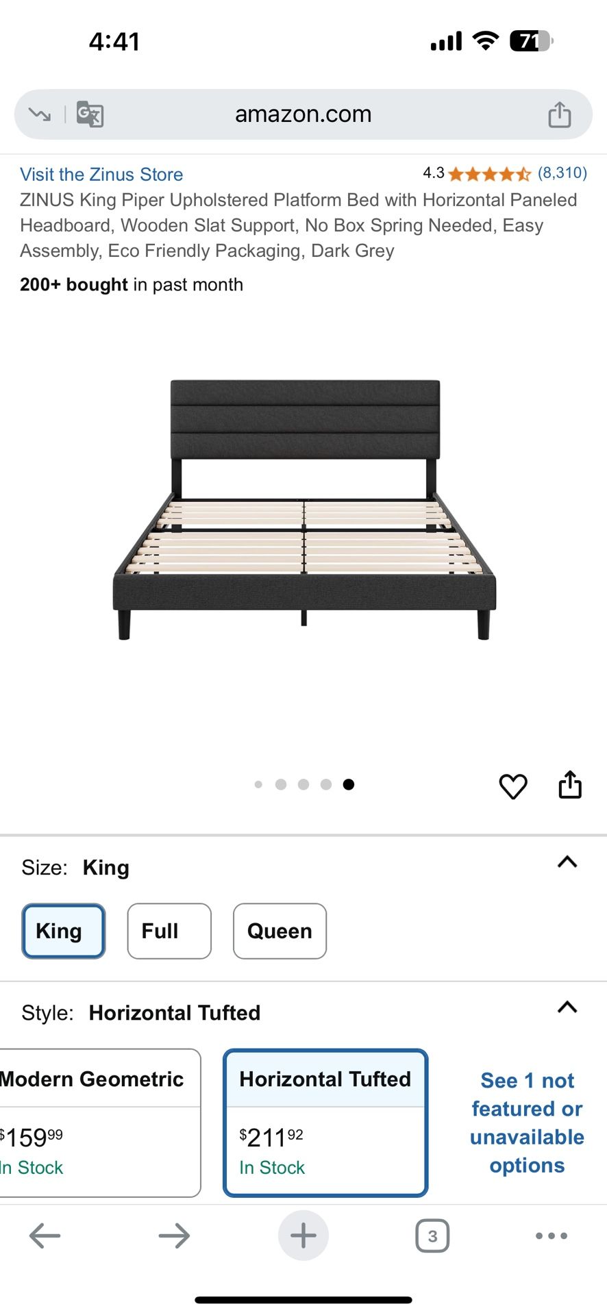 ZINUS King Piper Upholstered Platform Bed