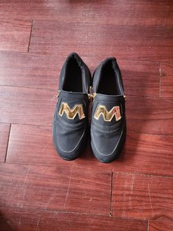 Black Slip-On Loafers with Gold M Logo size 7
