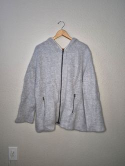 ELLEN TRACY Gray Wool Zip Front Cardigan Sweater Jacket Size: Medium