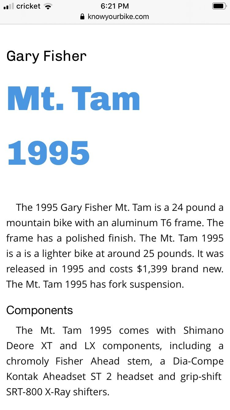 Gary fisher online mt tam 1995
